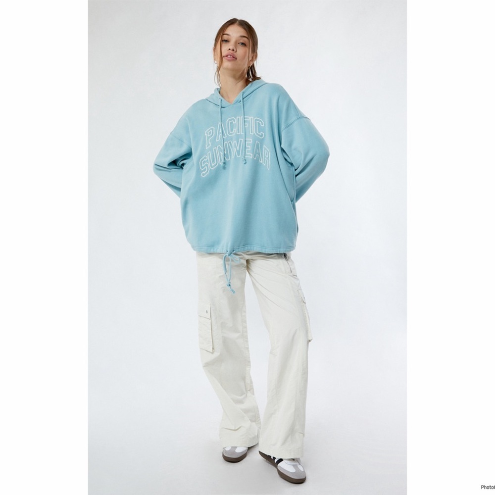 Pacsun Pacific Sunwear Embroidered  print  baby blue oversized Hoodie Size L
